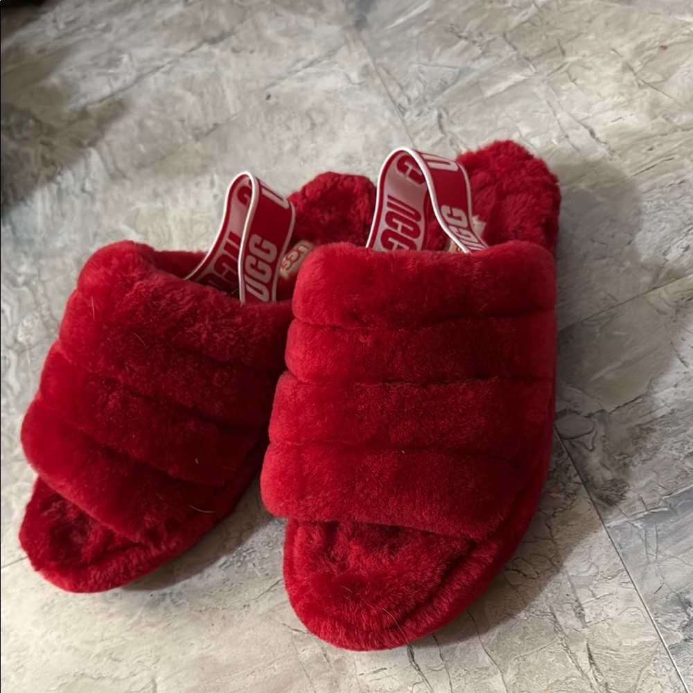 UGG Red Plush Slippers Cozy Indoor Wear